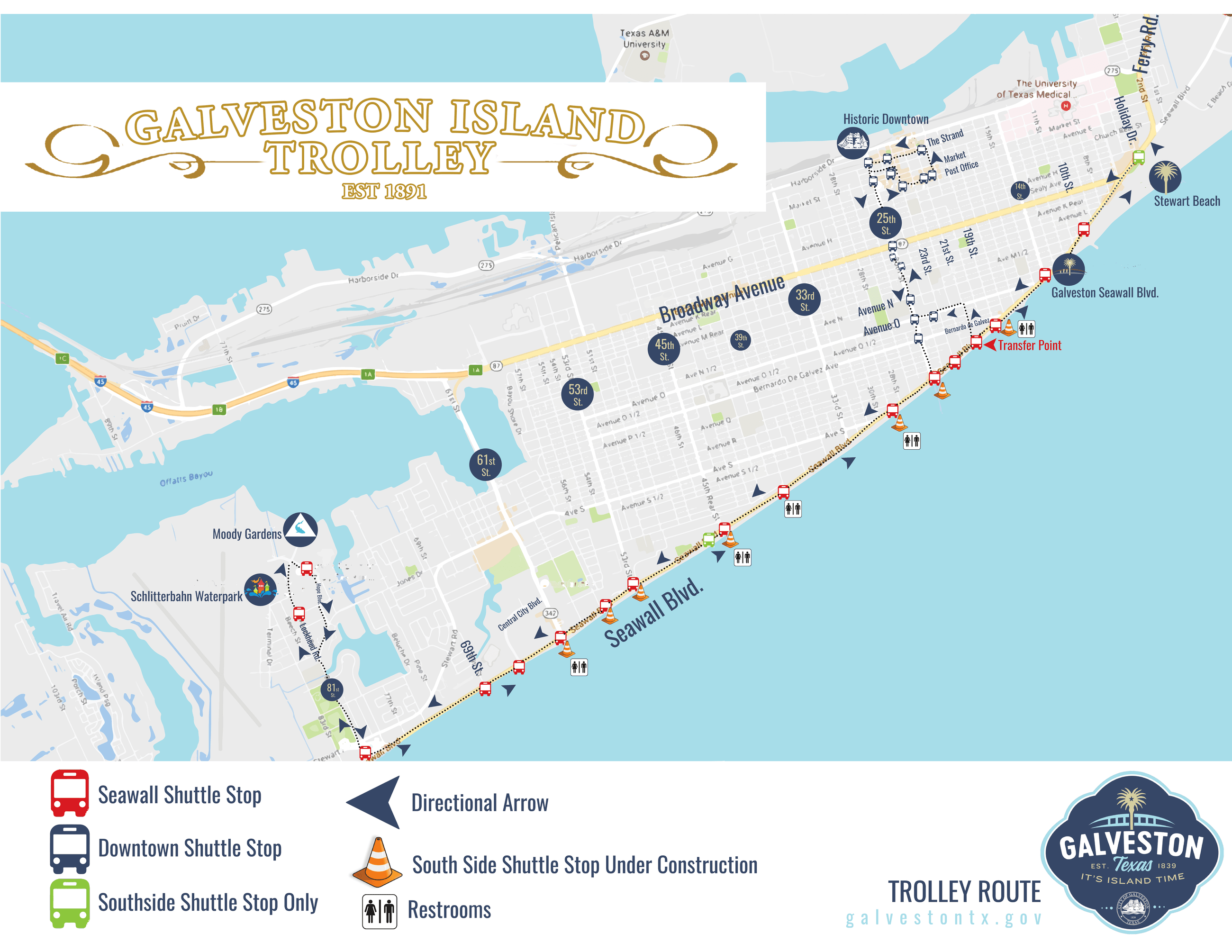 Road Map Of Galveston Island
